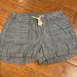 Miami Flowy Striped Drawstring Waist Shorts Blue and White Size small
